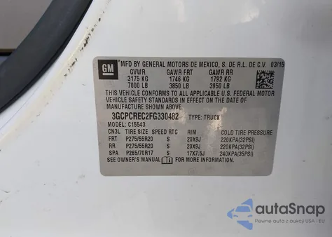 2015 Chevrolet Silverado 1500 1Lt z USA, uszkodzony, nr VIN 3GCPCREC2FG330482